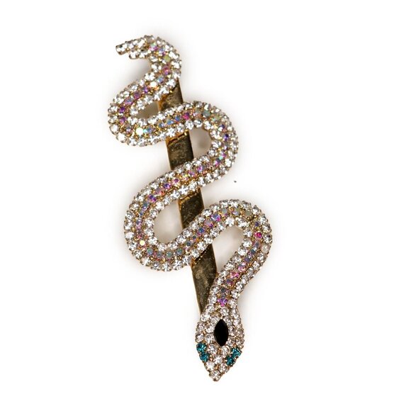 Snake Rhinestone Hair Alligator Clip Gold Crystal Gem Shiny Prom Wedding Glamour - Picture 3 of 8